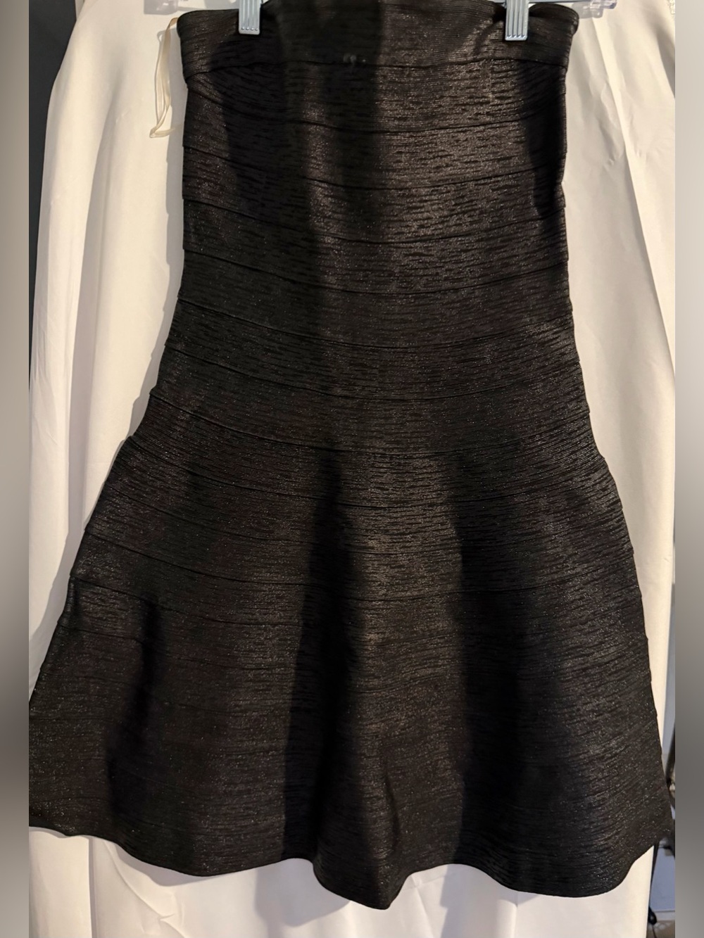 Herve Leger Black Strapless Textured Fit-and-Flare Mini Dress